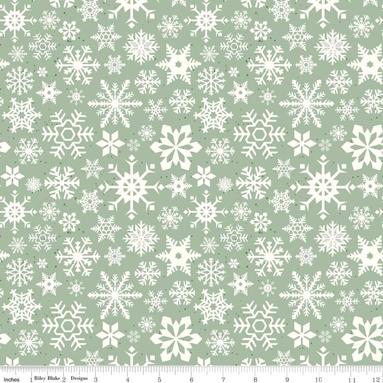 Fabric Riley Blake Sage Snowflakes Mistletoe & Holly by the Quarter Yard C16402-SAGE
